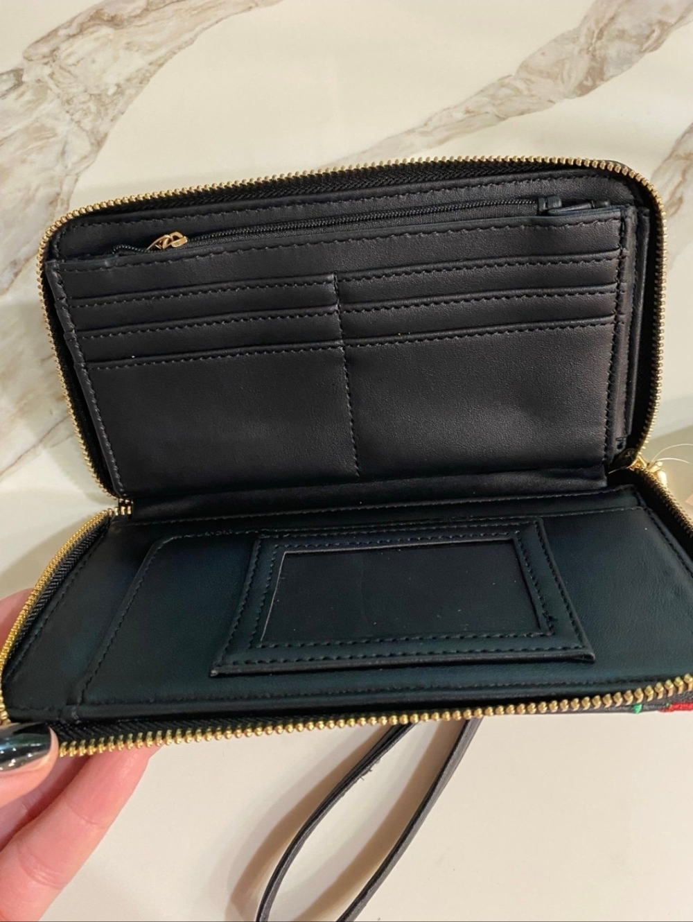 Betsey Johnson Cherry Embroidered Zip Wallet Wristlet NWT 🍒 Black | Cute Gift - Picture 4 of 6